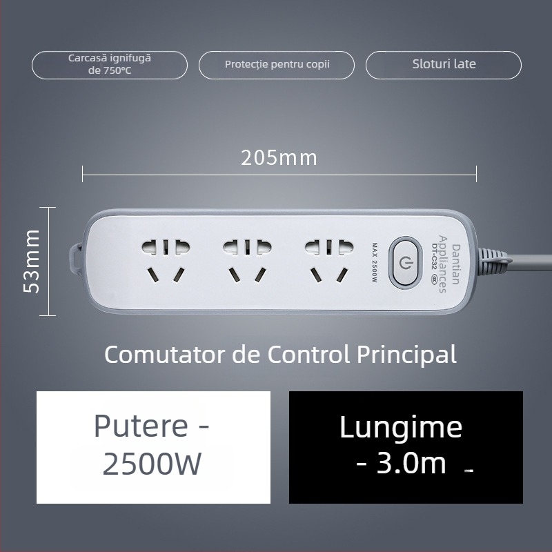 Prelungitor USB cu porturi USB, standard național nou, întrerupător multifuncțional pentru casă și birou
