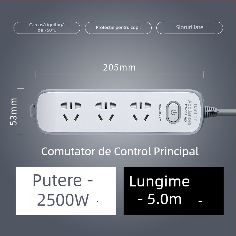 Prelungitor USB cu porturi USB, standard național nou, întrerupător multifuncțional pentru casă și birou
