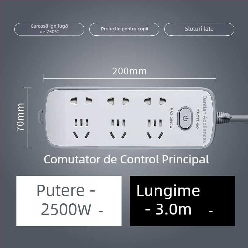 Prelungitor USB cu porturi USB, standard național nou, întrerupător multifuncțional pentru casă și birou