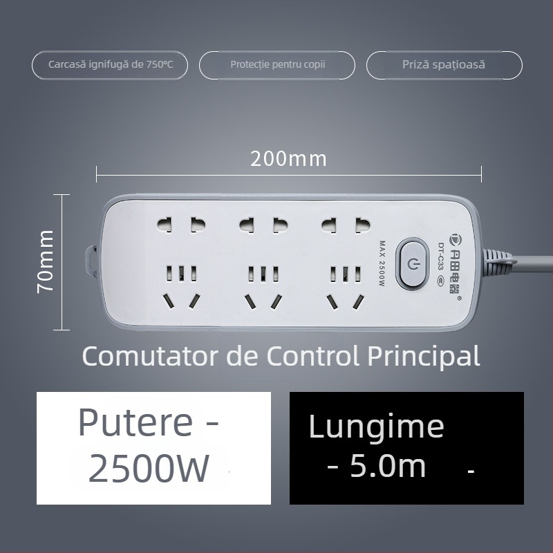 Prelungitor USB cu porturi USB, standard național nou, întrerupător multifuncțional pentru casă și birou