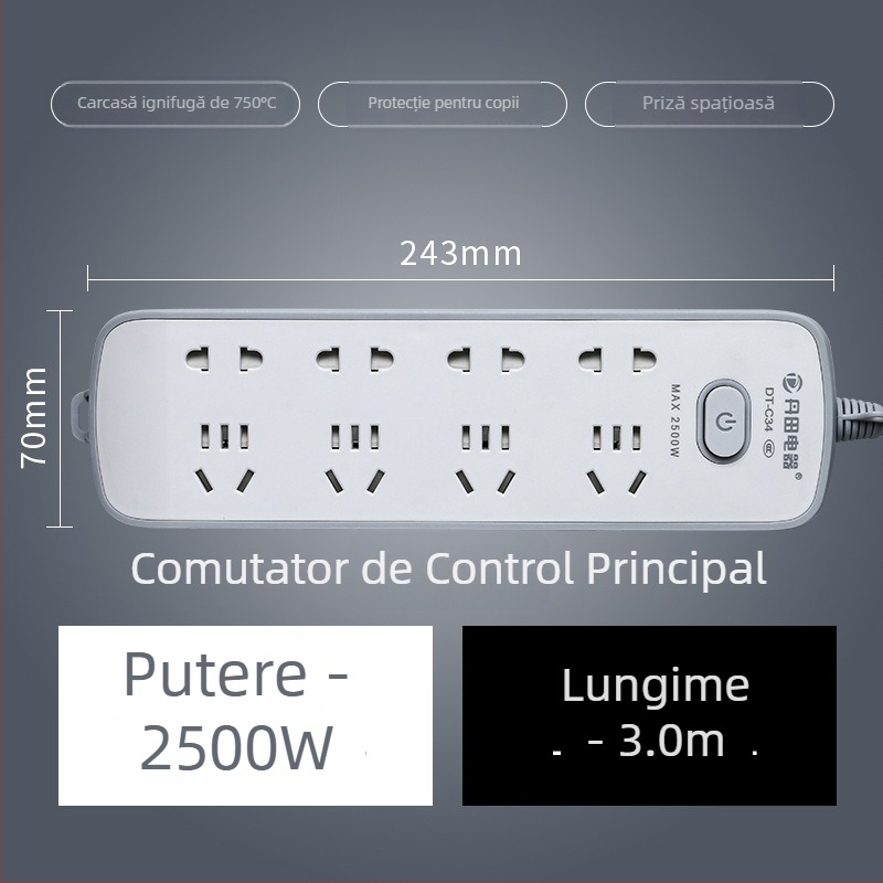 Prelungitor USB cu porturi USB, standard național nou, întrerupător multifuncțional pentru casă și birou