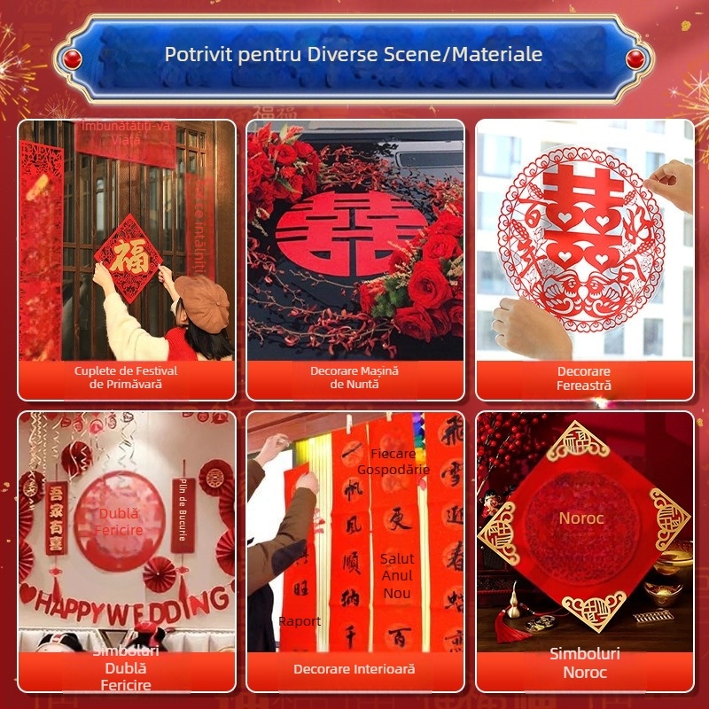 Bandă adezivă dublu fațetă pentru decoruri festive cu caractere norocoase, nunți, baloane și desene de Anul Nou
