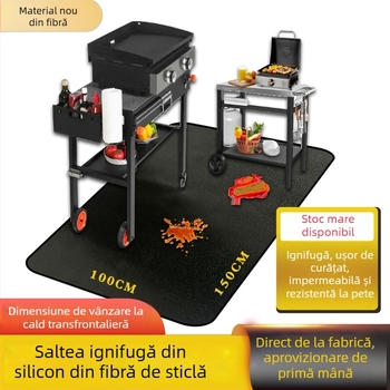 Covoraș ignifug pentru grătar în aer liber, 130×193 cm, cu două fețe, silicon, fibră de sticlă
