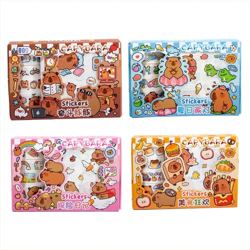 Set cadou cu bandă washi capybara pentru elevi – autocolante pentru jurnal rezistente la apă și decor DIY pentru birou
