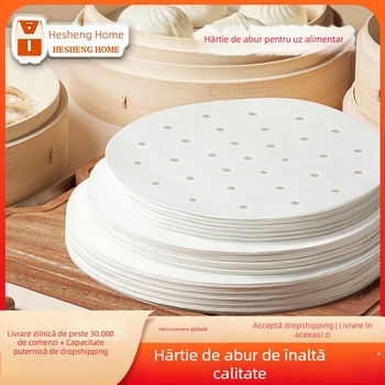 Hârtie pentru abur perforată, cu acoperire din silicon, de unică folosință, alimentară, pentru chifle la abur