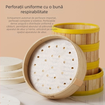 Hârtie pentru abur perforată, cu acoperire din silicon, de unică folosință, alimentară, pentru chifle la abur