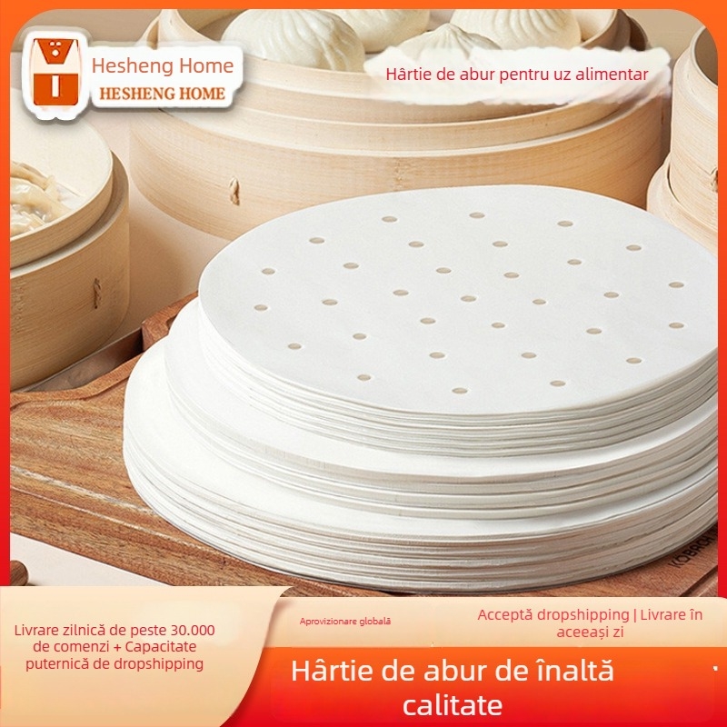 Hârtie pentru abur perforată, cu acoperire din silicon, de unică folosință, alimentară, pentru chifle la abur