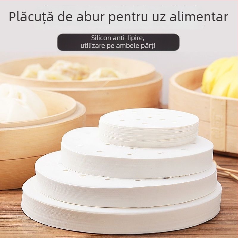 Hârtie pentru abur perforată, cu acoperire din silicon, de unică folosință, alimentară, pentru chifle la abur