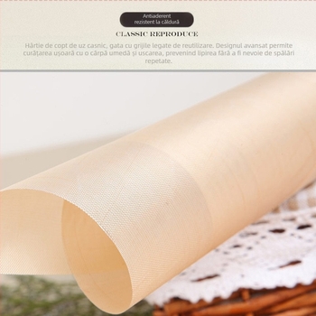 Folie de copt rezistentă la temperaturi înalte, din fibre de sticlă, cu strat neaderent, pentru biscuiți și prăjituri, hârtie de copt bicoloră