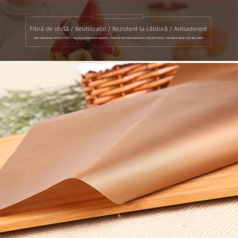 Folie de copt rezistentă la temperaturi înalte, din fibre de sticlă, cu strat neaderent, pentru biscuiți și prăjituri, hârtie de copt bicoloră