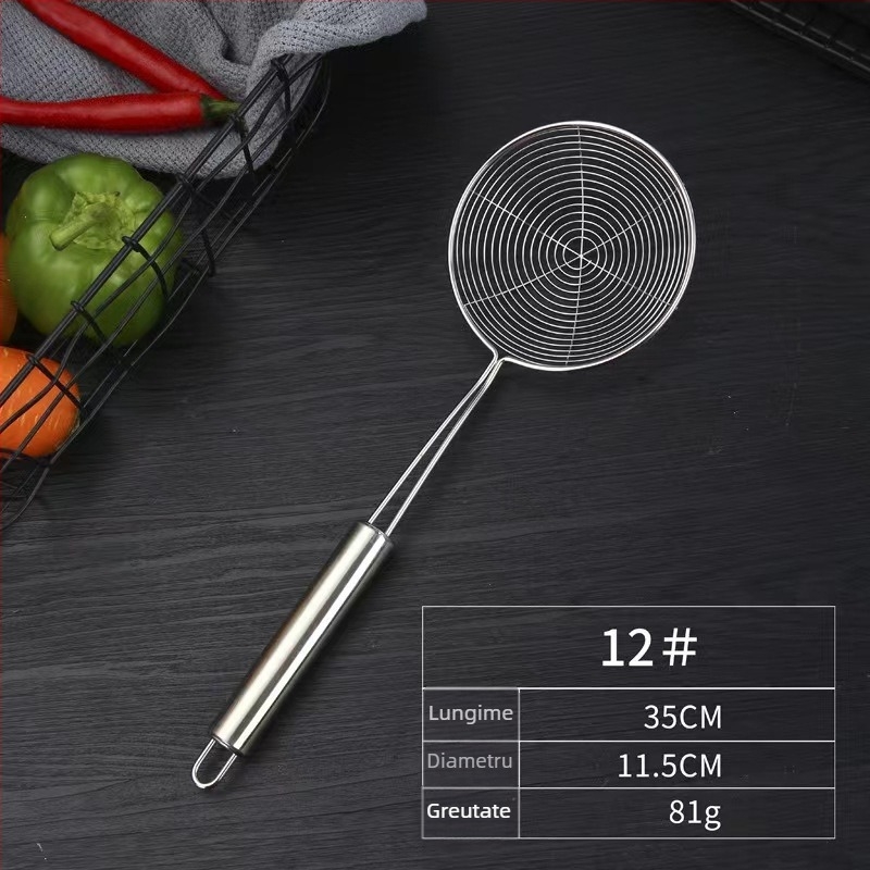 Filtru din oțel inoxidabil pentru oală, sită mare, potrivit pentru găluște și tăiței, mâner anti-alunecare, cârlig unic, protecție împotriva arsurilor