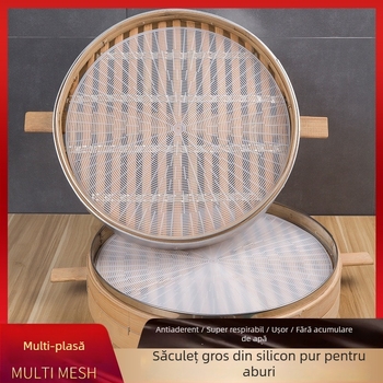 Covoraș din silicon pur, cu multe găuri pentru abur, fără acumulare de apă, rotund, pentru aburirea pâinilor, tavă de copt și covoraș pentru prăjit
