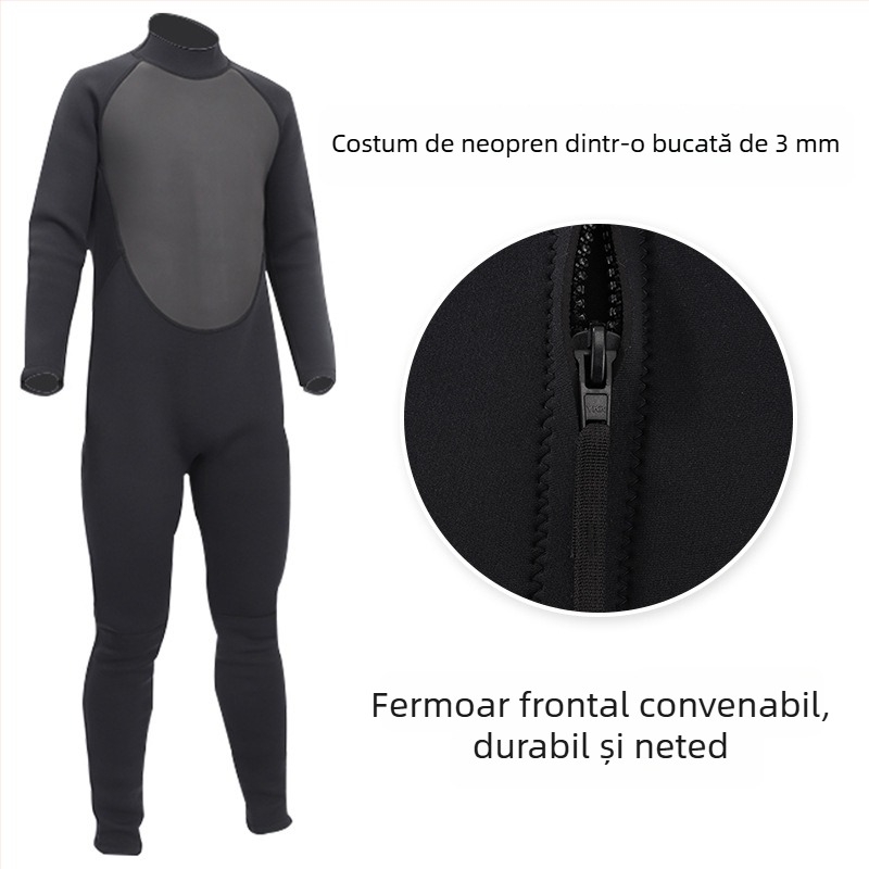 Costum de neopren întreg, 3.0 mm grosime, călduros, mâneci lungi, pentru surfing, snorkeling, scufundări și înot de iarnă