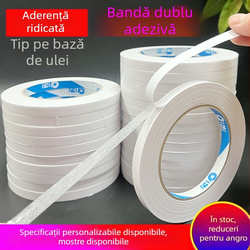 Bandă dublu adezivă pe bază uleioasă, cu viscozitate înaltă și aderență puternică, pentru hârtie din bumbac