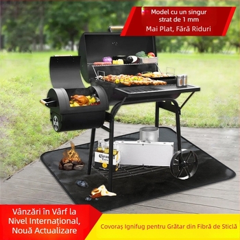 Covoraș din fibră de sticlă, dublu față, pentru exterior BBQ, rezistent la foc, protecție pentru șemineu