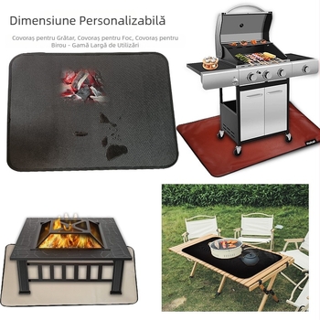 Covoraș din fibră de sticlă, dublu față, pentru exterior BBQ, rezistent la foc, protecție pentru șemineu