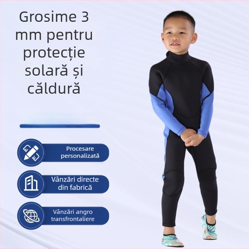 Scubastar costum de neopren pentru copii, 3mm, protecție UV, călduros, culoare solidă, pentru surfing și înot