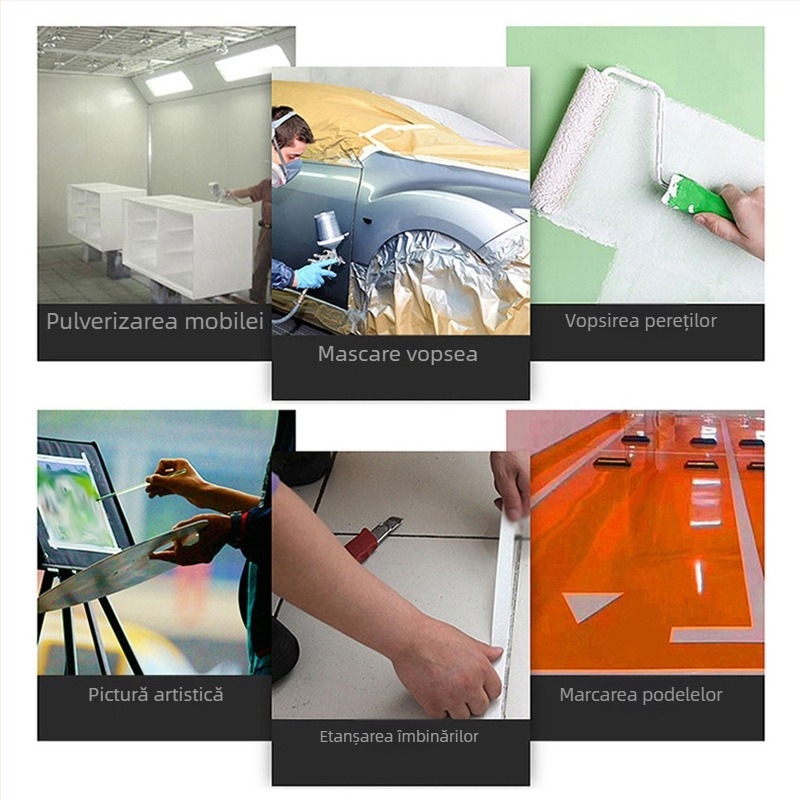 Bandă albă de mască din hârtie texturată, ușor de rupt cu mâna, suprafață scrisă, fără reziduuri, mascare pentru vopsire, decor pentru casă și nuntă.