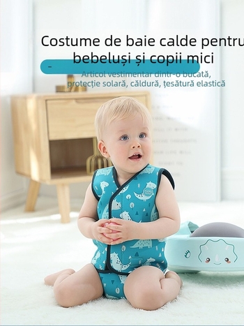 Costum neopren pentru copii, protecție UV, călduros, cu fleece interior pentru snorkeling și surfing