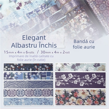 Flori bleumarin cu folie aurie și bandă de hârtie pentru jurnal, decor pentru cadouri de ziua de naștere, en gros
