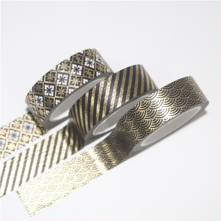 Seria Neagră Aurie, bandă de hârtie 15 mm pentru jurnal — bandă decorativă multi-stil