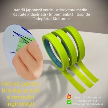 Bandă de mascare verde Apple Green, adezivitate medie, se rupe ușor, fără reziduuri, bandă specială pentru înfrumusețarea rosturilor de plăci ceramice și separarea culorilor vopselei, Washi bandă