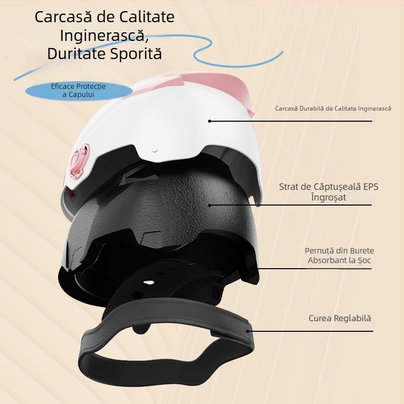 Cască de motocicletă cu standard național nou, half-helmet 3C, protecție solară vara pentru femei, căldură iarna pentru bărbați, pentru vehicule electrice