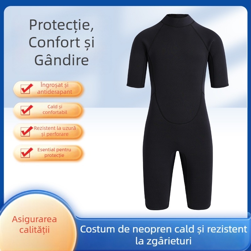 Costum de neopren de 3 mm, cu mâneci scurte și picioare scurte, costum de scufundări dintr-o piesă pentru snorkeling și surfing – căldură și protecție solară