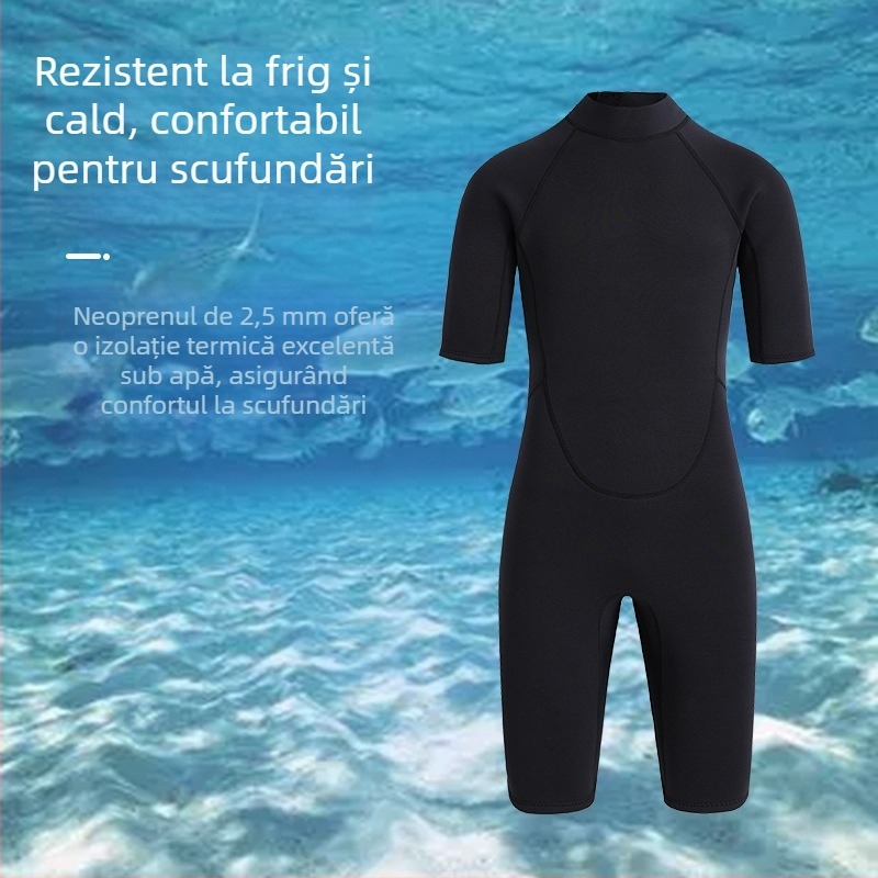Costum de neopren de 3 mm, cu mâneci scurte și picioare scurte, costum de scufundări dintr-o piesă pentru snorkeling și surfing – căldură și protecție solară