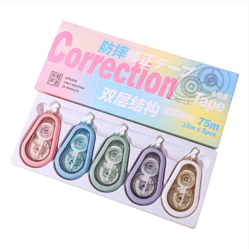 Lexuan corectoră de 15 cm cu capac basculant pentru elevi, anti-cădere, bandă de corectare colorată, capacitate mare, aplicare fină