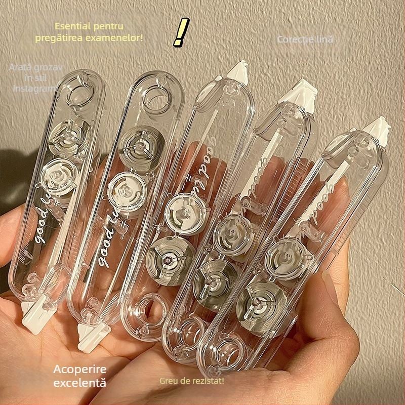 Set de corecții transparent cu capac basculant, portabil, stil japonez, 5 bucăți, design elegant