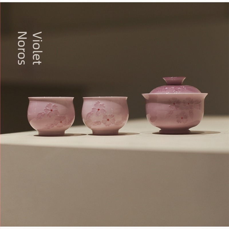 Yunxia Purple – Set de ceai tradițional chinezesc cu gaiwan și ceainic din ceramică mov