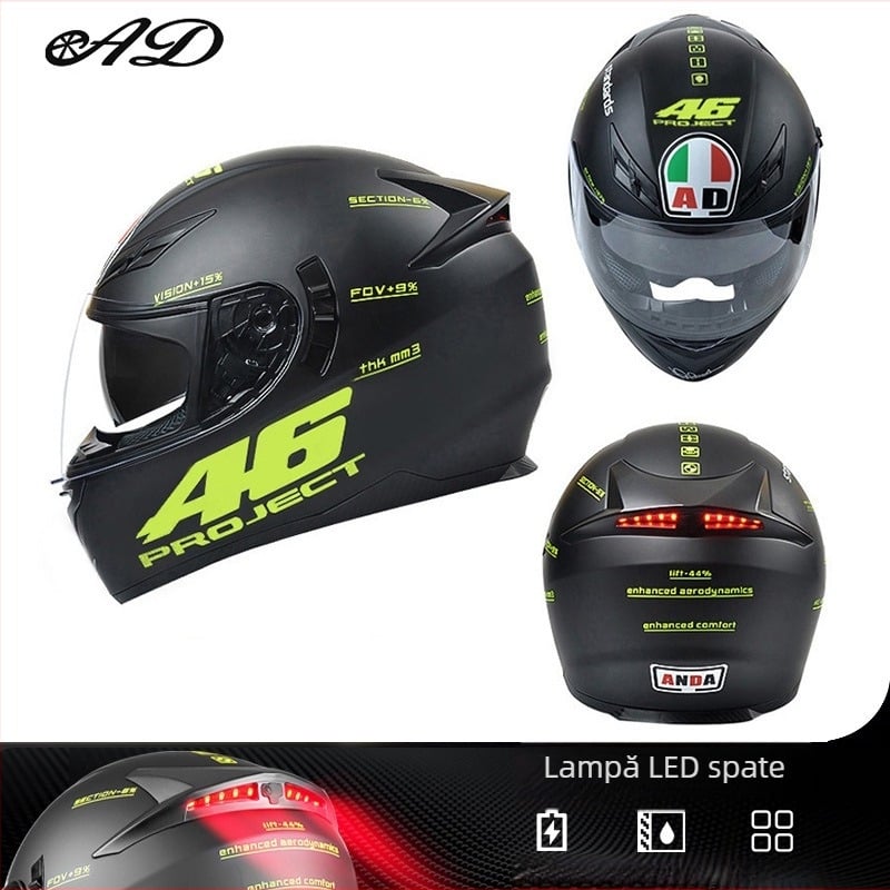 Casca AD pentru motocicletă electrică, full-face, pentru bărbați și femei, certificat 3C, potrivită pentru toate anotimpurile, iluminare LED de siguranță