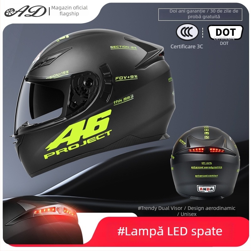 Casca AD pentru motocicletă electrică, full-face, pentru bărbați și femei, certificat 3C, potrivită pentru toate anotimpurile, iluminare LED de siguranță