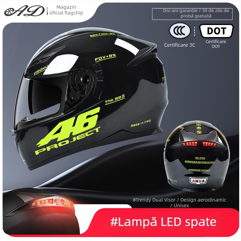 Casca AD pentru motocicletă electrică, full-face, pentru bărbați și femei, certificat 3C, potrivită pentru toate anotimpurile, iluminare LED de siguranță