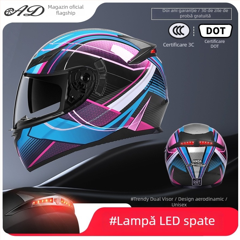 Casca AD pentru motocicletă electrică, full-face, pentru bărbați și femei, certificat 3C, potrivită pentru toate anotimpurile, iluminare LED de siguranță