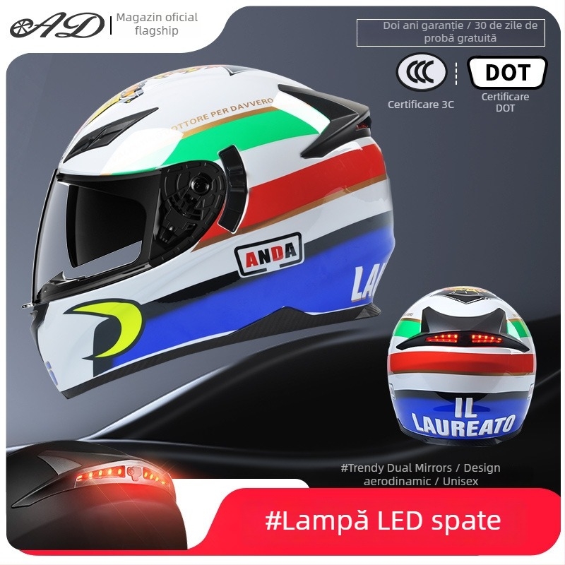 Casca AD pentru motocicletă electrică, full-face, pentru bărbați și femei, certificat 3C, potrivită pentru toate anotimpurile, iluminare LED de siguranță