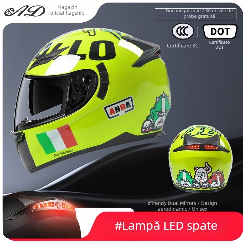 Casca AD pentru motocicletă electrică, full-face, pentru bărbați și femei, certificat 3C, potrivită pentru toate anotimpurile, iluminare LED de siguranță