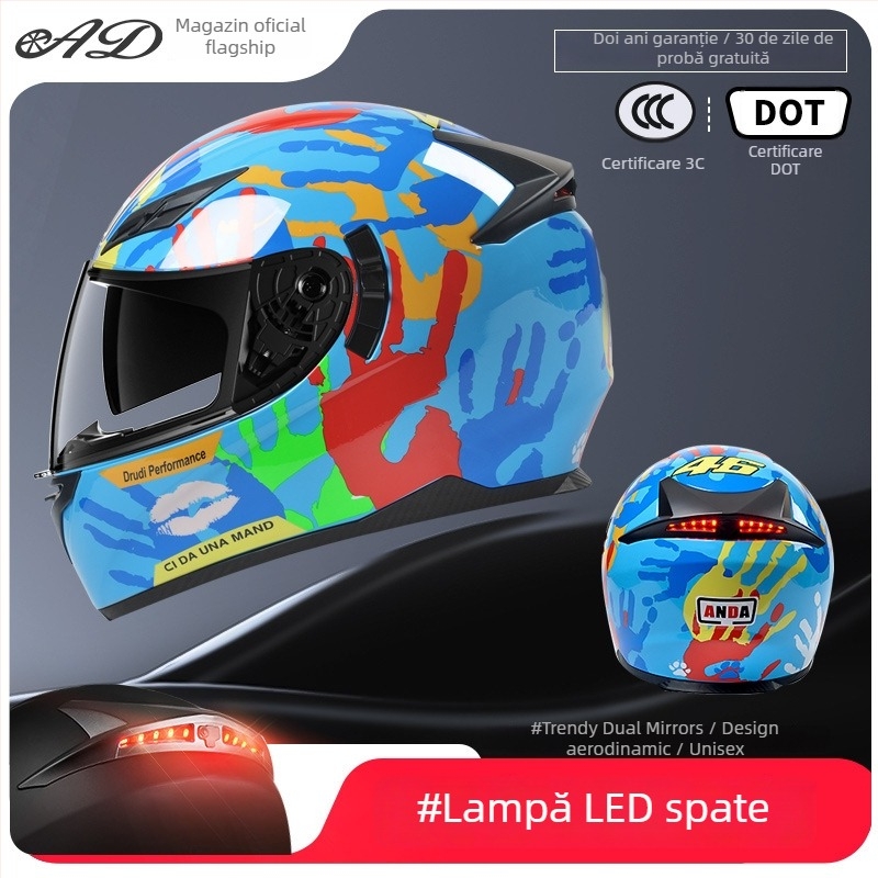 Casca AD pentru motocicletă electrică, full-face, pentru bărbați și femei, certificat 3C, potrivită pentru toate anotimpurile, iluminare LED de siguranță