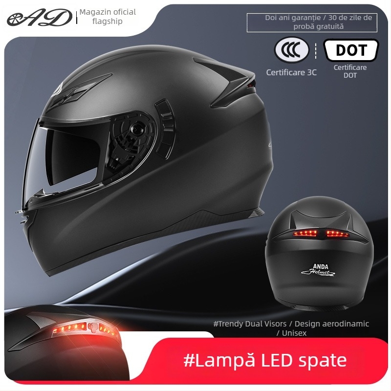 Casca AD pentru motocicletă electrică, full-face, pentru bărbați și femei, certificat 3C, potrivită pentru toate anotimpurile, iluminare LED de siguranță