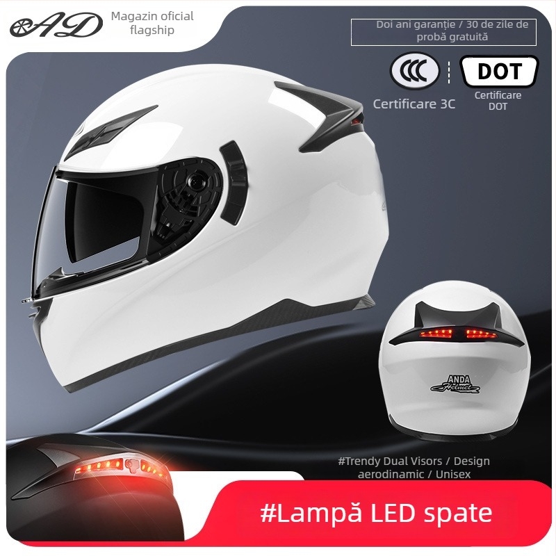 Casca AD pentru motocicletă electrică, full-face, pentru bărbați și femei, certificat 3C, potrivită pentru toate anotimpurile, iluminare LED de siguranță
