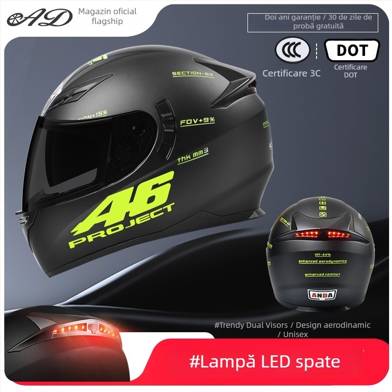 Casca AD pentru motocicletă electrică, full-face, pentru bărbați și femei, certificat 3C, potrivită pentru toate anotimpurile, iluminare LED de siguranță