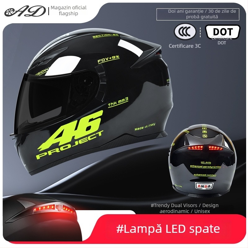 Casca AD pentru motocicletă electrică, full-face, pentru bărbați și femei, certificat 3C, potrivită pentru toate anotimpurile, iluminare LED de siguranță