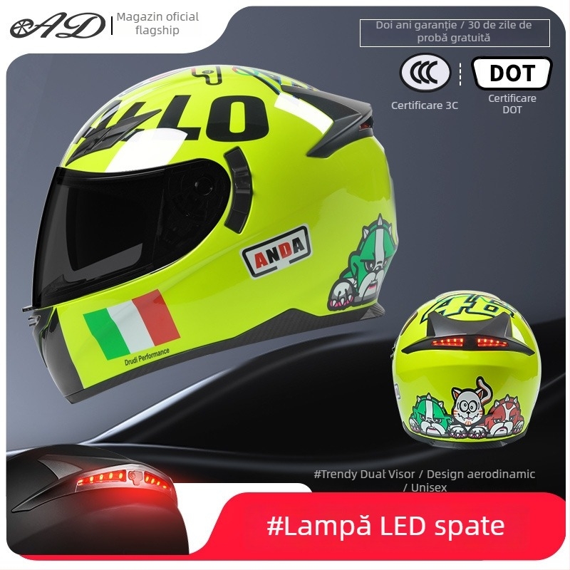 Casca AD pentru motocicletă electrică, full-face, pentru bărbați și femei, certificat 3C, potrivită pentru toate anotimpurile, iluminare LED de siguranță