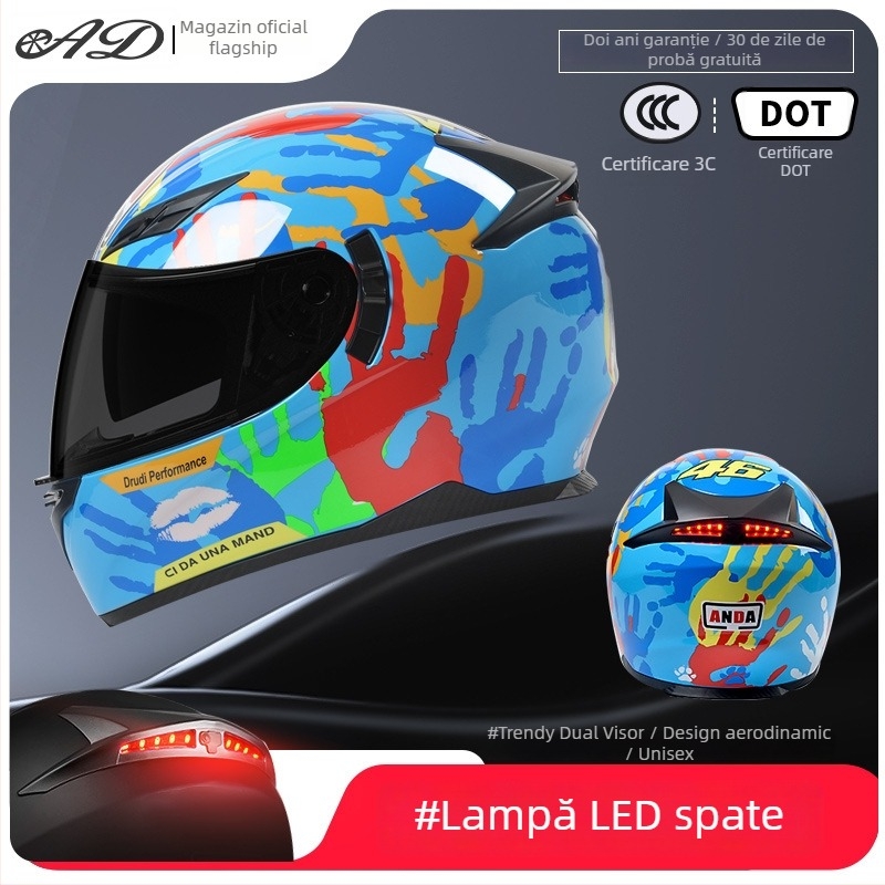 Casca AD pentru motocicletă electrică, full-face, pentru bărbați și femei, certificat 3C, potrivită pentru toate anotimpurile, iluminare LED de siguranță