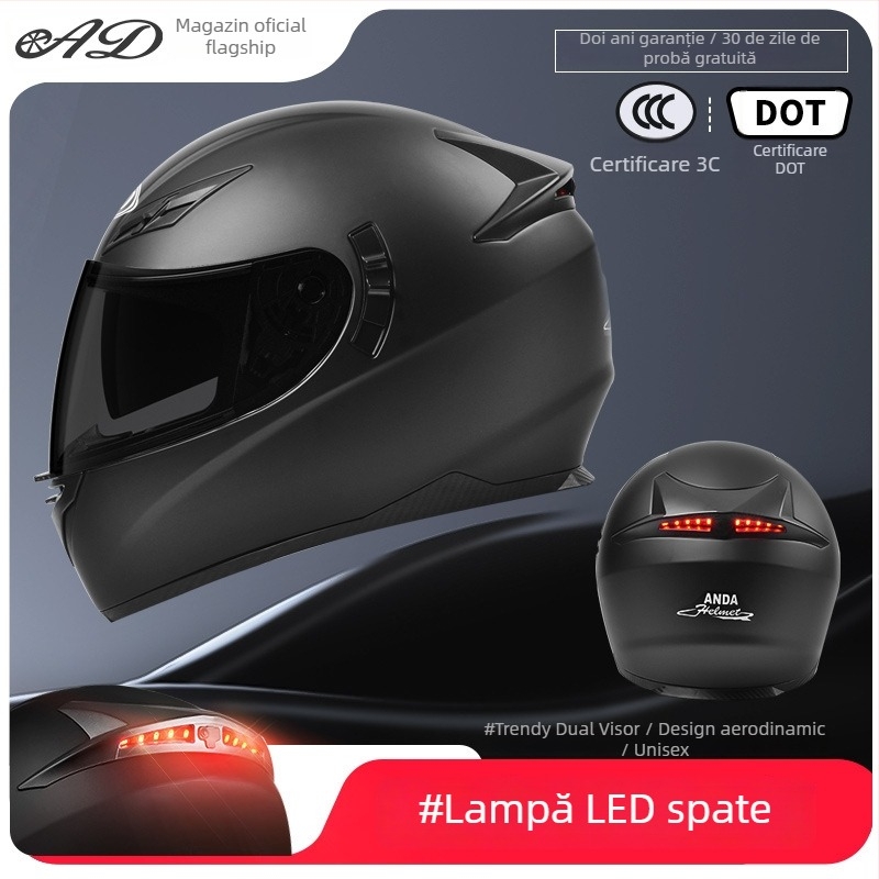 Casca AD pentru motocicletă electrică, full-face, pentru bărbați și femei, certificat 3C, potrivită pentru toate anotimpurile, iluminare LED de siguranță