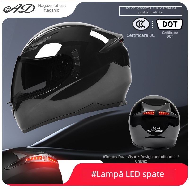 Casca AD pentru motocicletă electrică, full-face, pentru bărbați și femei, certificat 3C, potrivită pentru toate anotimpurile, iluminare LED de siguranță
