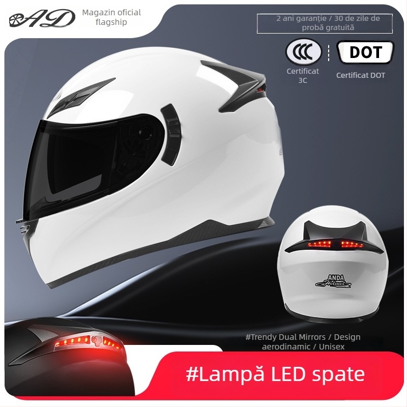Casca AD pentru motocicletă electrică, full-face, pentru bărbați și femei, certificat 3C, potrivită pentru toate anotimpurile, iluminare LED de siguranță