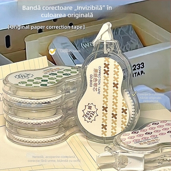 Bandă de corecție invizibilă, cu capacitate mare, culoare hârtie originală, set de 5 bucăți, pentru elevi din ciclul primar și gimnazial, rechizite elegante.