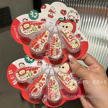Bandă corectoare cu pisică roșie – stil școlar drăguț, inspirație Instagram, design desen animat, ambalaj tip card, mică dimensiune, set de 4 bucăți